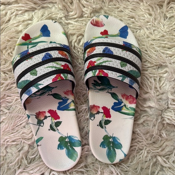 adidas Floral Slide Sandals - White and Black - Picture 3 of 10